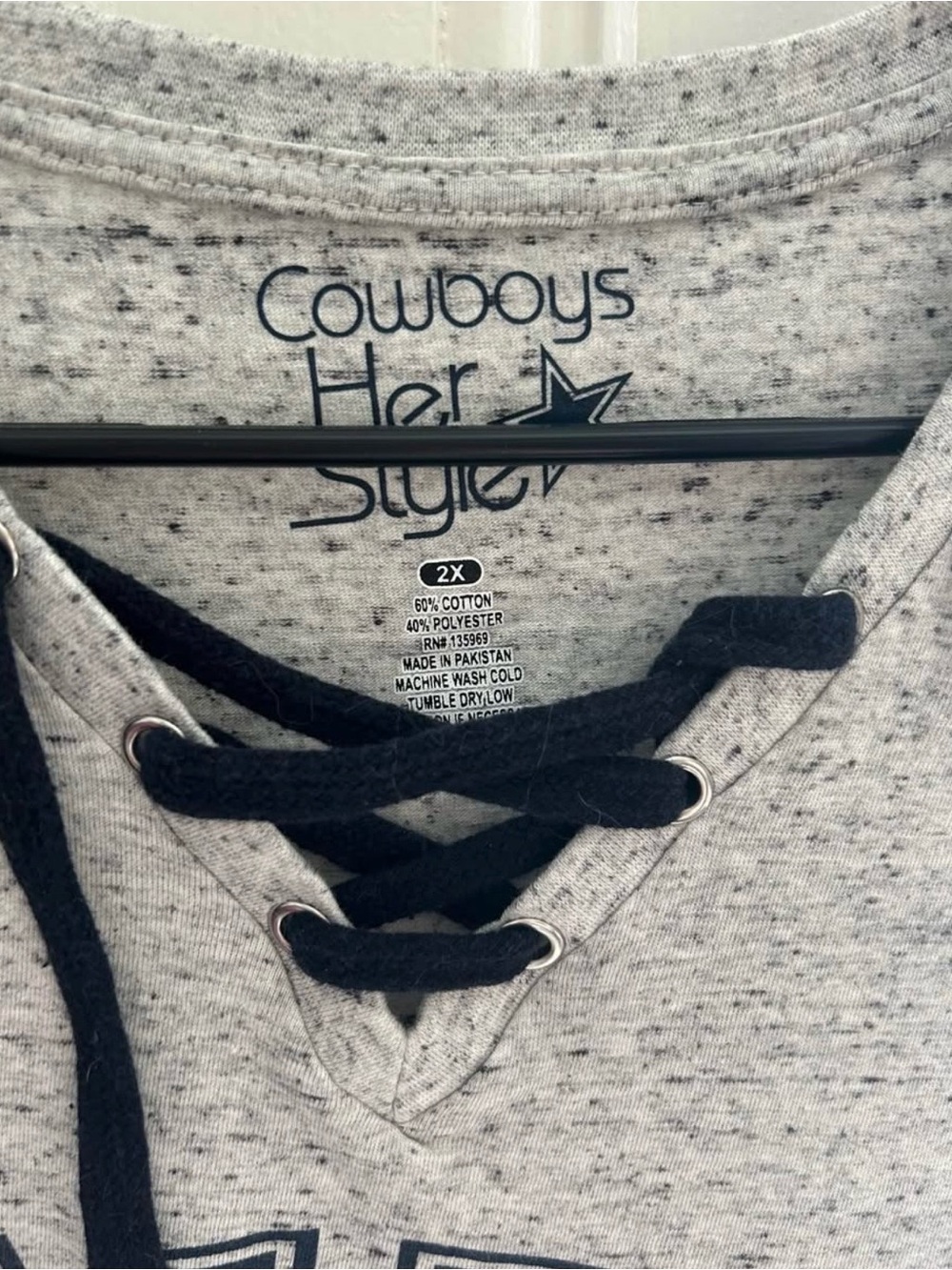 Dallas Cowboys Grey Lace-Up V-Neck Jersey Tee - Picture 2 of 2